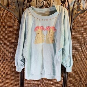 🚫SOLD🚫Vintage Puff Paint Cottagecore Bunnies and Hearts Sweatshirt Size XL